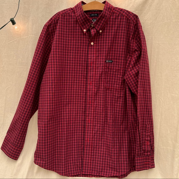 Chaps by Ralph Lauren red and blue checked easy care shirt sz L - Picture 2 of 8